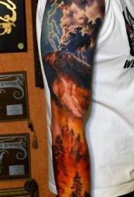 arm Color volcano with forest tattoo pattern