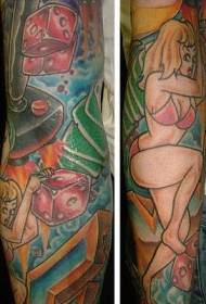 ragazza del giocatore di colore di braccio con motivo tatuaggio vita