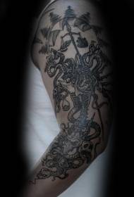 Modello di tatuaggio di grande incisione stile scheletro nero Bilancia e serpente