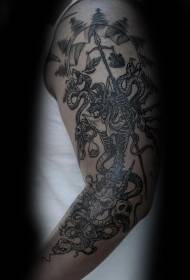 Big Gravure Style Nwa skilèt Libra ak kouler Modèl Tattoo