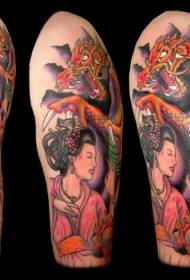 ogwe ochie schoo agba Asia geisha na dragọn tattoo Pattern