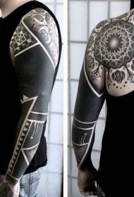 Didelis juokingas juodos ir baltos genties gėlių tatuiruotės modelis