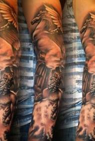 braccio nero grigio fantasia idolo greco con motivo a tatuaggio Pegasus