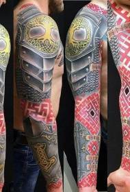 arm marvelous geometric style colored medieval armor tattoo pattern