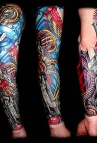 brazo patrón biomecánico de tatuaxe mecánica colorido