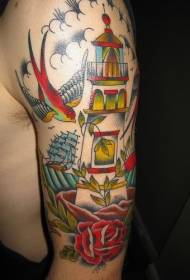 Isitayela esisha sendabuko enemibala ye-nautical sleeve tattoo