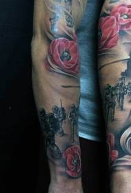 virág kar eredeti eredeti hadsereg és virág tetoválás minta