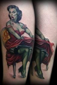 modèle de tatouage fille jambe couleur zombie