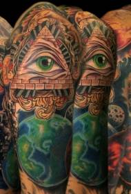 Flower Arm Color Triangle Eye Tattoo Pattern