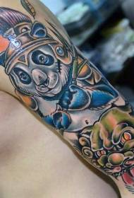 brazo patrón de tatuaxe de panda e prajna en cor de debuxos animados xaponeses
