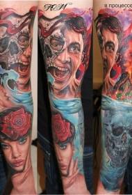 color de brazo estilo de terror varios tatuaje de retrato humano y monstruo