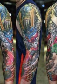 old school cartoon painted evil samurai tattoo pattern