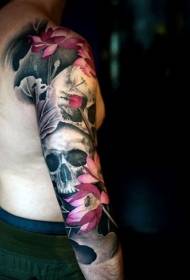 braccia di magnifici fiori colorati con tatuaggi geisha di danza a 97926 colori del braccio combinati con un bellissimo modello di tatuaggio floreale