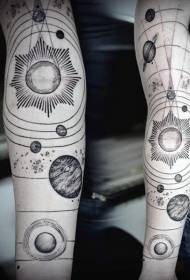 малка научна схема на татуировка на планетата на слънчевата система