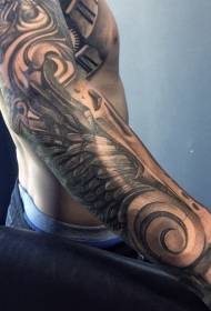 ruka crna siva stilu drevnog boga Wing Wing Tattoo Pattern