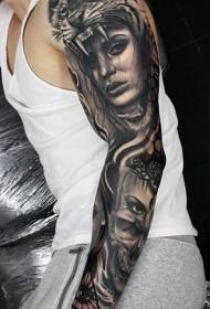 arm black mysterious female portrait tattoo pattern