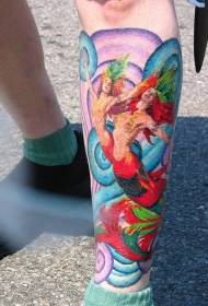 Узорак за тетоважу сирена у боји ногу