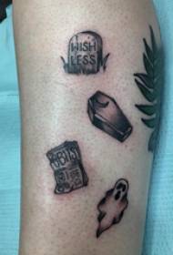 Tombstone tattoo lao cailín ar phictiúr dubh tatúnna tuama Tombstone