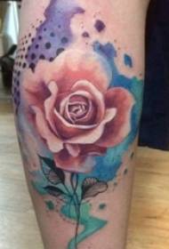 μοσχάρι συμμετρική τατουάζ κορίτσι μοσχάρι σε χρωματιστό τατουάζ εικόνα τριαντάφυλλο