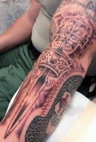 braccio impressionante modello di tatuaggio pugnale corona
