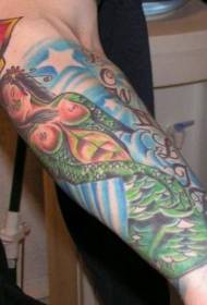 手臂彩色神話美人魚紋身圖案
