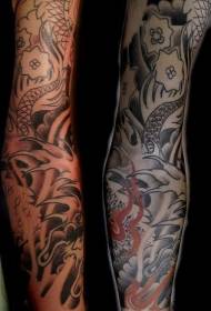 braç patró de tatuatge de drac i flor estil asiàtic