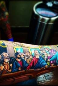 手臂卡通彩色宗教耶穌晚餐紋身圖案
