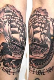 legg symmetrisk tatovering manneskaft på havfrue og seilende tatoveringsbilder