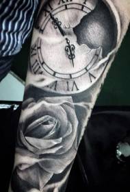 divertente orologio rotto in frassino nero con motivo a tatuaggio rosa