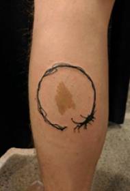 European calf tattoo girl calf Round tattoo picture on black