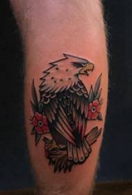 Ang European guya tattoo male shank sa larawan ng bulaklak at agila