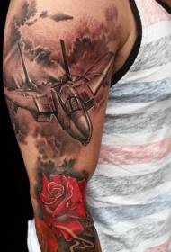 Arm realistiese styl moderne vegter en roos tatoeëring