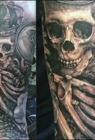 bracciu splendore scheletru neru scheletru di corona di mudellu di tatuaggi