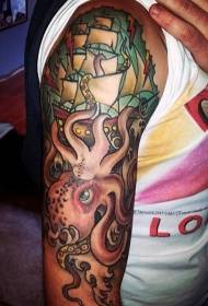 Gammal stil färgglada bläckfisk tatuering mönster