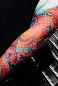 arm tecknad-liknande färg bläckfisk tatuering mönster