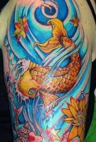 kar színű arany koi hal tetoválás minta