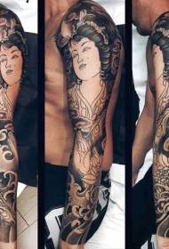 braccio di fiore nero grigio modello di tatuaggio geisha giapponese