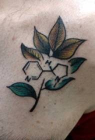 Uwekaji ndama wa kiume wa tatoo la kiume kwenye alama ya kemikali na picha ya jani la tawi