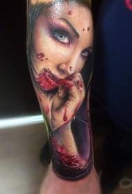 Enkelkleur horrorstyl froulike vampire tatoetepatroon