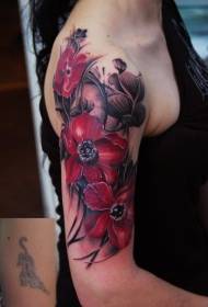 farfalla grande braccio e motivo tatuaggio fiore rosso