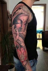 brazo de cor fermosa como a estatua de Buda con tatuaxe floral