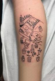 татуировка с изображением симметричной татуировки теленка на креативном растении татуировка 98634 - татуировка с татуировкой голени на раскрашенной священной татуировке