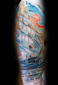 noha farebná stará loď tetovanie s písmenom tetovanie