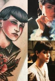 Mädchen Charakter Tattoo Muster Mädchen auf dem Kalb gemalt Mädchen Charakter Tattoo Bild