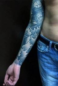 bracciu impressiunanti modellu di tatuatu di onde di furia in biancu è neru