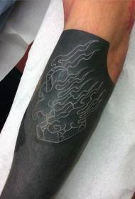 patrón de tatuaje de brazo de lápida ardiente en blanco y negro simple