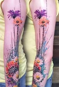 somni de braç pintat bell patró de tatuatge de flors grans