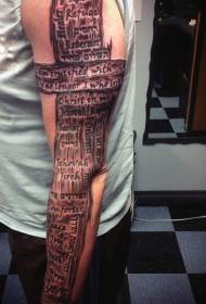 arm wooden cross and letter tattoo pattern