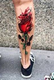 小腿玫瑰紋身：9隻小腿上的一組漂亮的玫瑰紋身