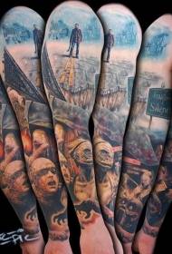 Modello di tatuaggio mostro di cresta silente di colore del braccio del fiore